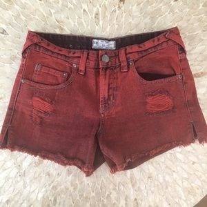 Free People Women’s Red Distressed Shorts Size 25